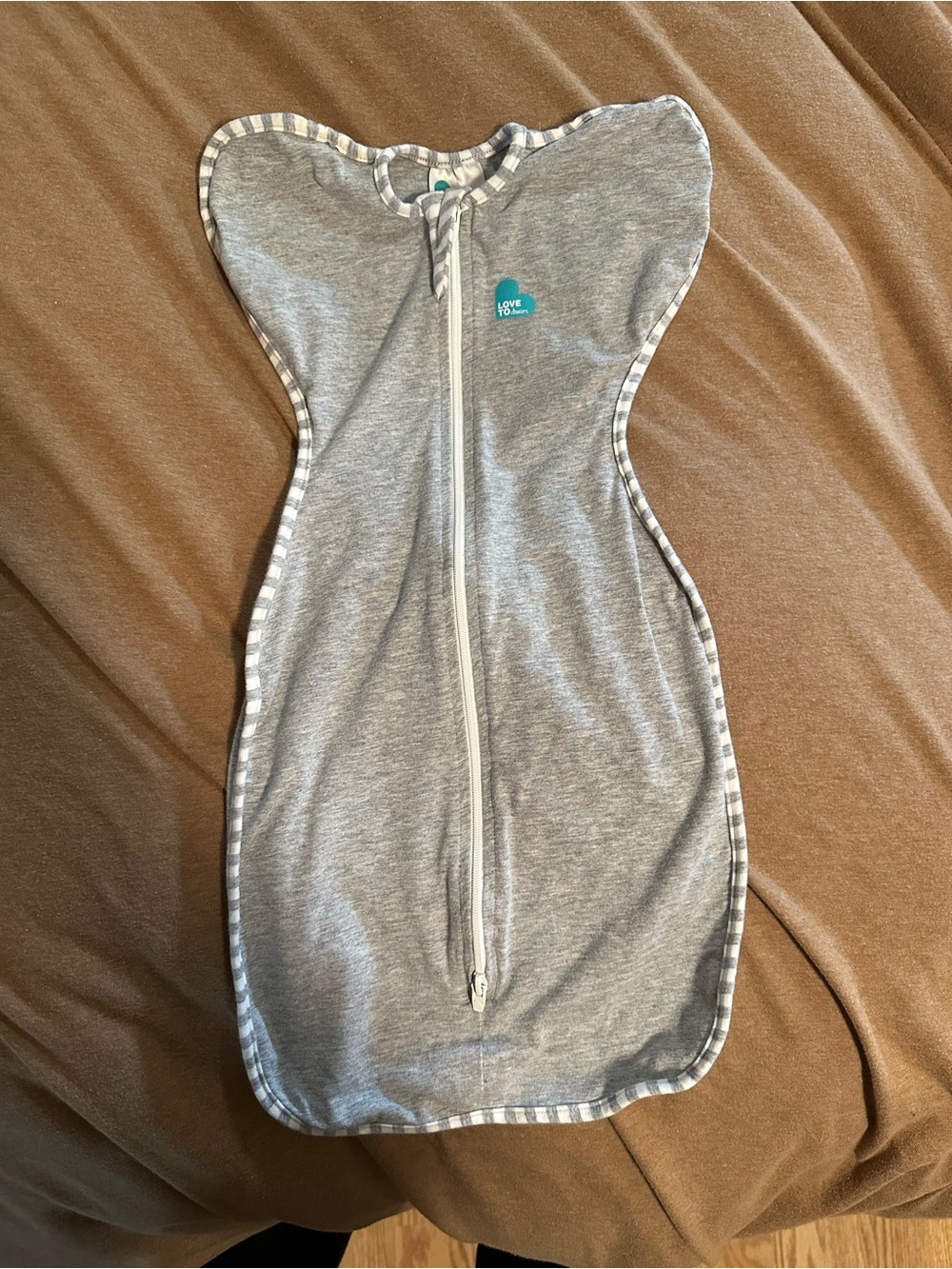 Love to dream Gray Swaddle Sleep Sack with Stripe Trim